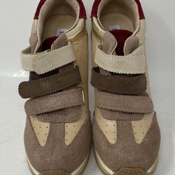 Steve Madden Blaik Pump – Gold-Tone, Beige & Red Leather, Velcro Strap, Size 7 - Picture 3 of 7